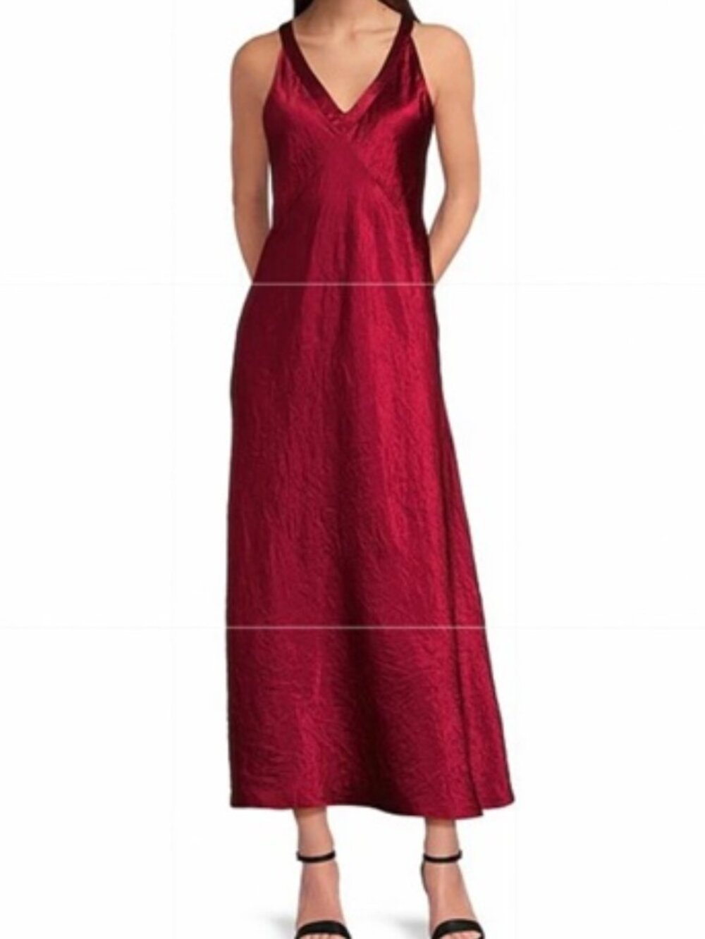 NWT Eileen Fisher RUBY Textured Satin V - Neck Dress
